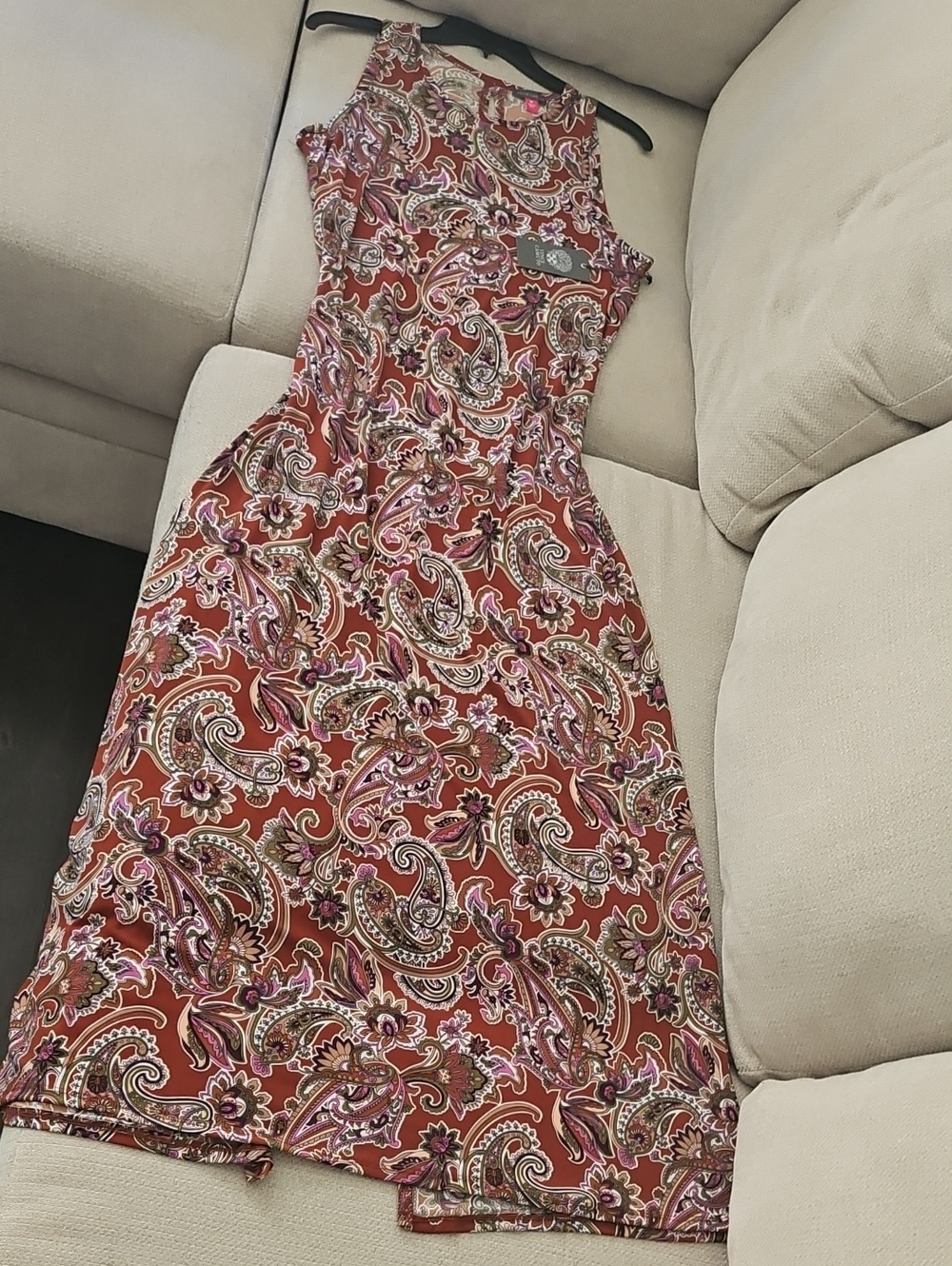 Vince Camuto Rust and Pink Paisley Sleeveless Sheath Dress